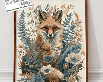 William Morris Style Fox Art Print, Botanical Woodland Animal Poster
