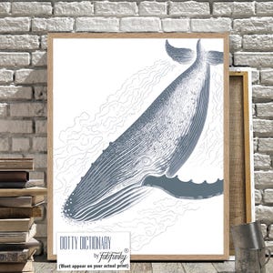 Stampa artistica moderna con balena in stile costiero, arte murale minimalista blu e bianco, arte murale nautica per il bagno, arredamento per la casa sulla spiaggia, sott'acqua