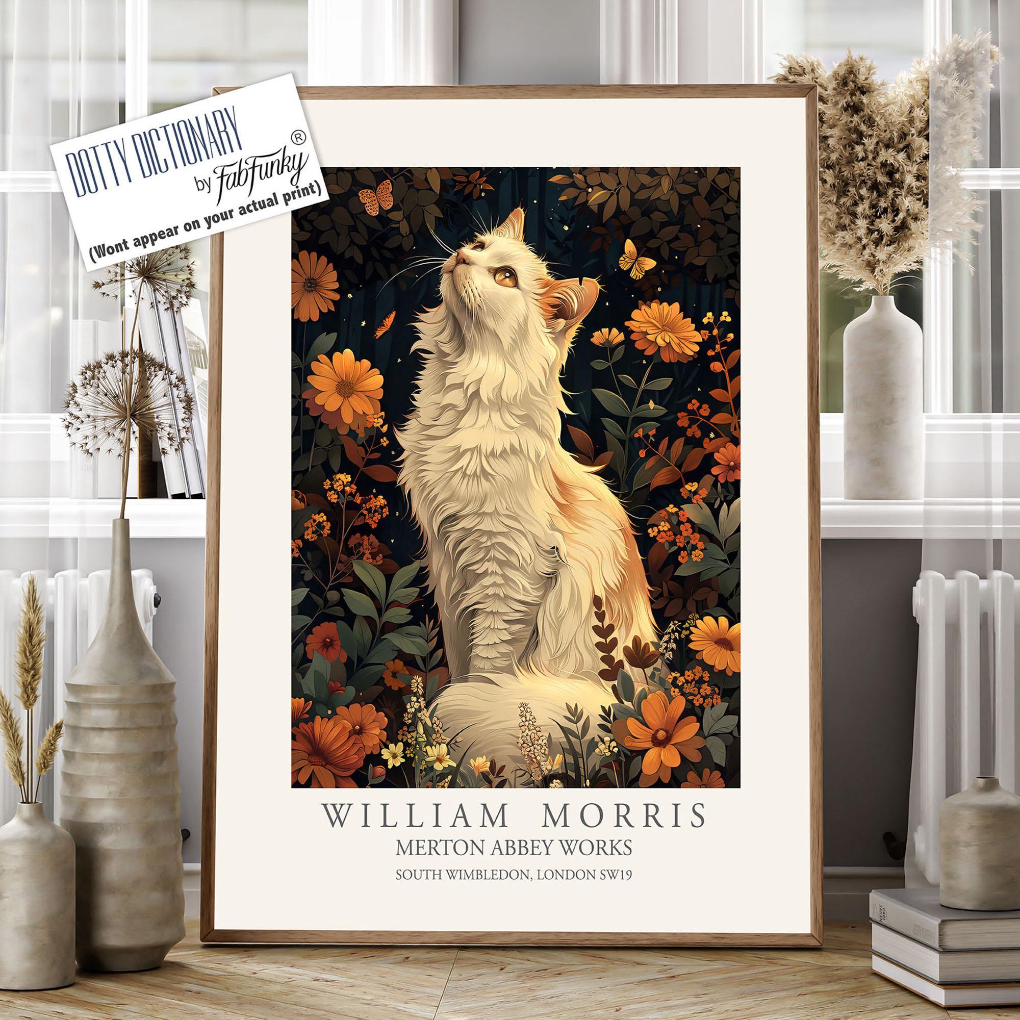 William Morris Style Cat Art Print, Vintage Floral Wall Decor - Etsy