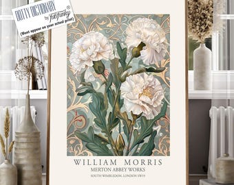 William Morris Style Carnation Flower Print, Vintage Botanical Wall Art