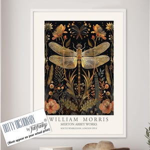 Dragonfly Print, William Morris style Illustration, Floral poster, Vintage style Botanical, dragonflies insect wall art gifts