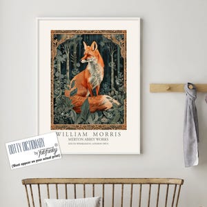 William Morris style print, William Morris poster, Fox Illustration, Vintage style Botanical poster, Woodland William Morris wall art animal