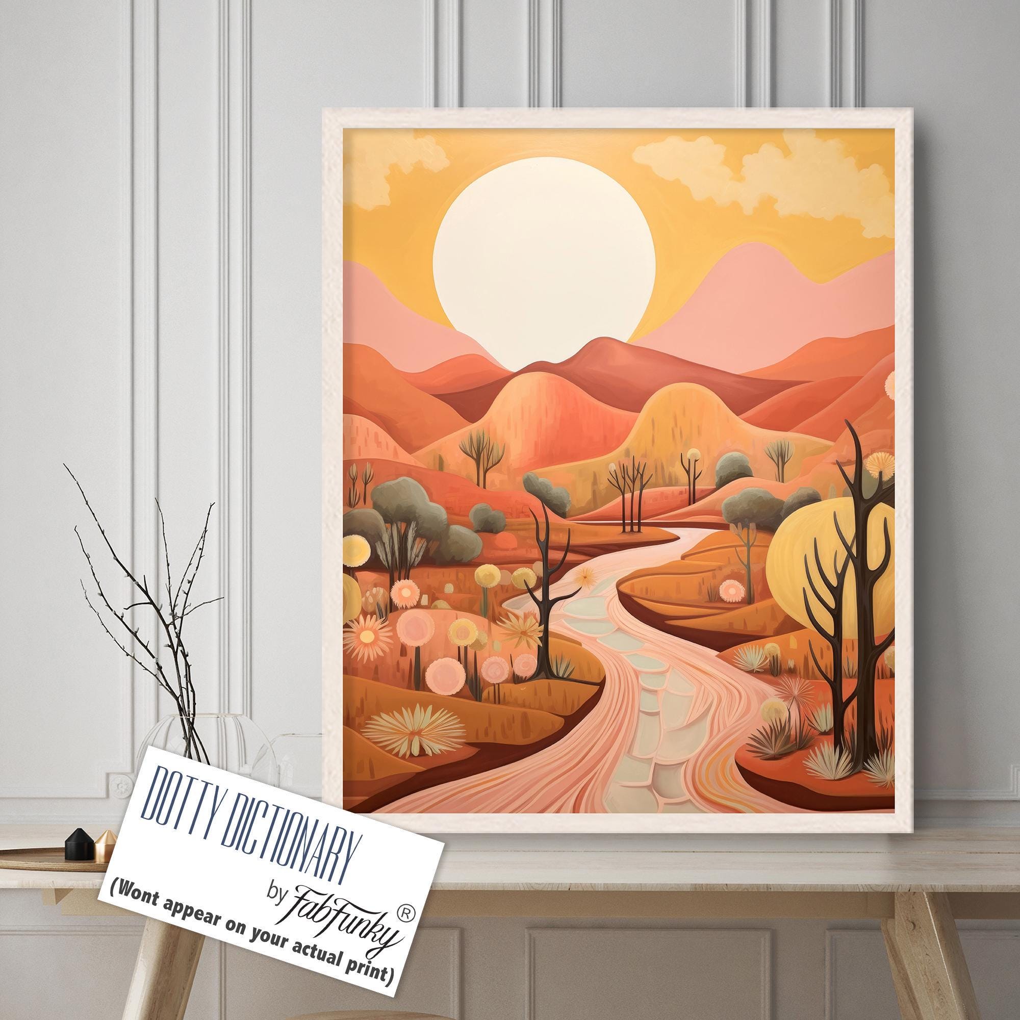 Boho Desert Landscape Art Print, Mid Century Modern Terracotta
