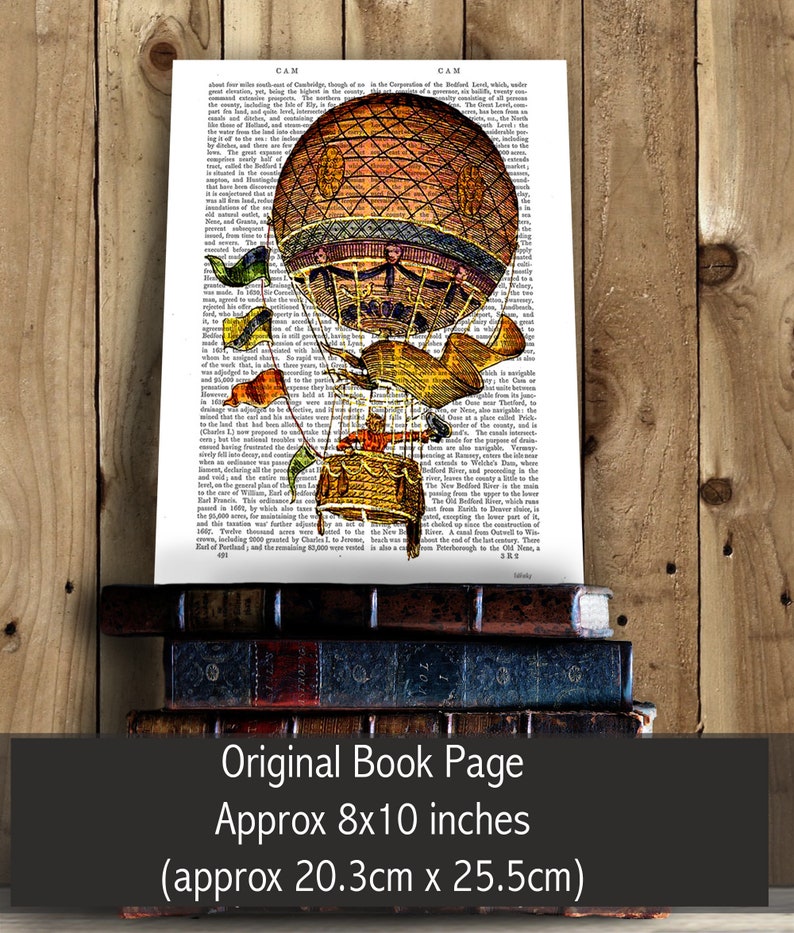 Set of 8 Hot Air Balloon Prints Upcycled Dictionary Print Etsy