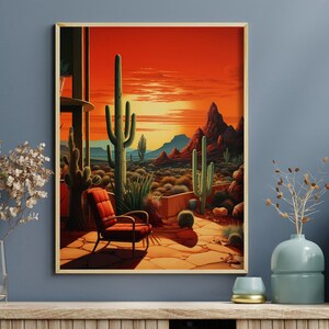 Mid Century Modern Desert Sunset Art Print, Southwestern Decor image 3