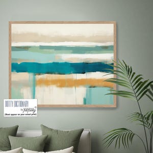 Modern Bold Abstract Coastal Print, Turquoise Blue Gold Green White Coastal artwork, Coastal Art Framed, Seaside Canvas, Painting Landscape
