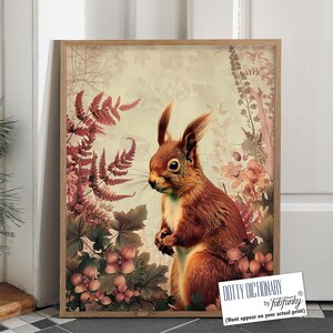 Red Squirrel Art Print, William Morris Style, Botanical Woodland Decor