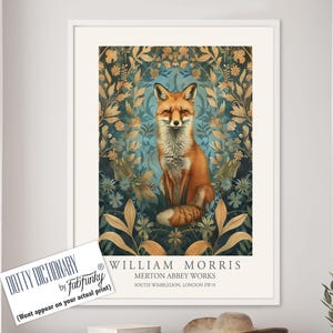 William Morris style print, William Morris poster, Fox Illustration, Vintage style Botanical poster, Woodland William Morris wall art animal