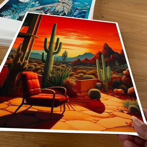 Mid Century Modern Desert Sunset Art Print, Southwestern Decor image 2
