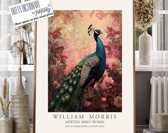 William Morris Style Peacock Print, Vintage Floral Wall Art