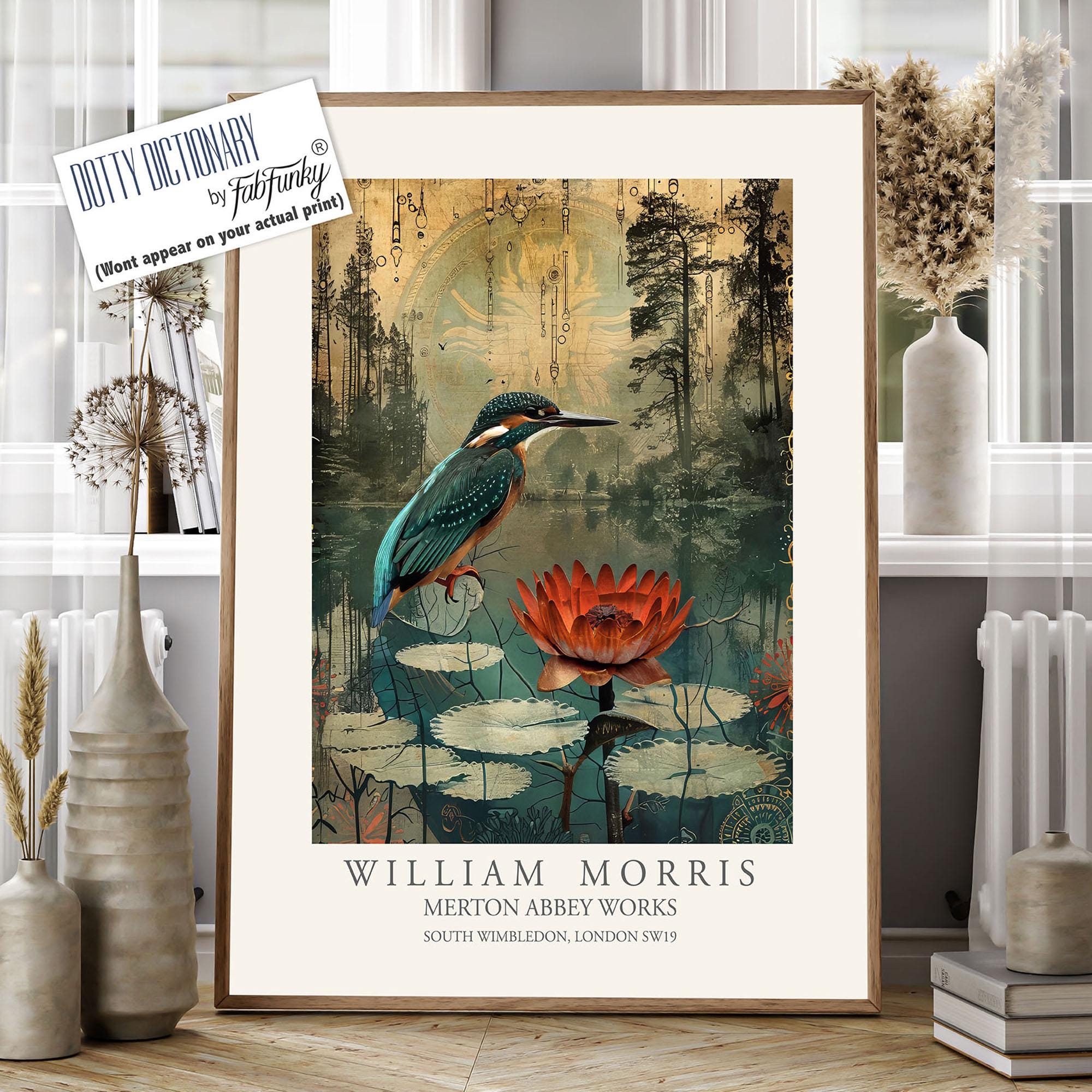 モーガン マッセン／wtw Morgan／ACRYL ART BIRD／A4 William Morris Style Bird Print, Kingfisher Illustration, William