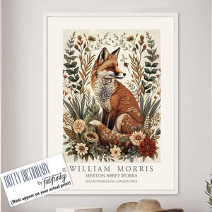 William Morris style print, William Morris poster, Fox Illustration, Vintage style Botanical poster, Woodland William Morris wall art animal