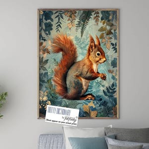 Red Squirrel Giclée Art Print, William Morris Style Woodland Decor