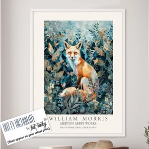 William Morris style print, William Morris poster, Fox Illustration, Vintage style Botanical poster, Woodland William Morris wall art animal