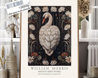 William Morris Style Swan Giclée Print, Vintage Art Deco