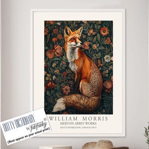 William Morris style print, William Morris poster, Fox Illustration, Vintage style Botanical poster, Woodland William Morris wall art animal