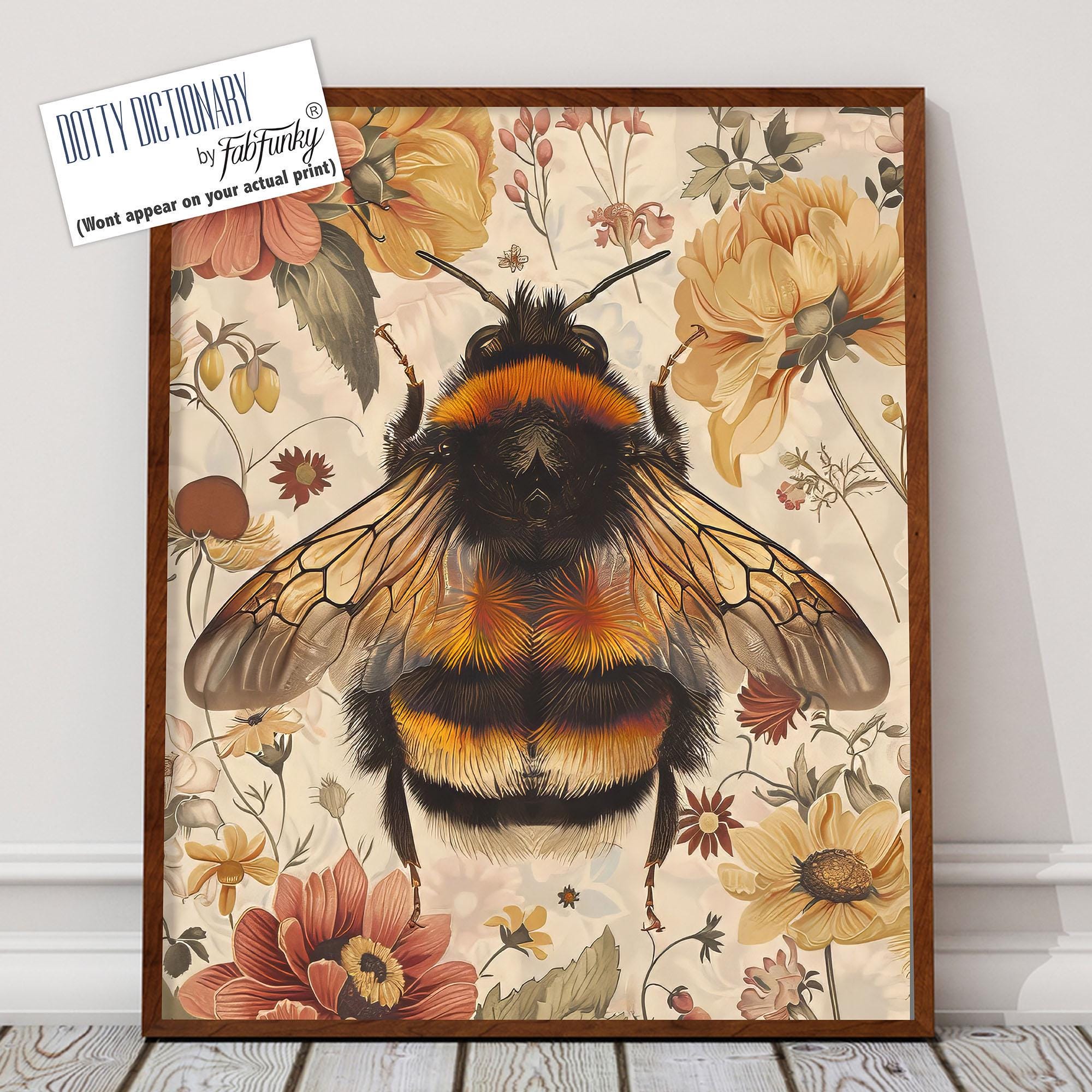William Morris Style Bee Print, Botanical Bumblebee Poster - Etsy