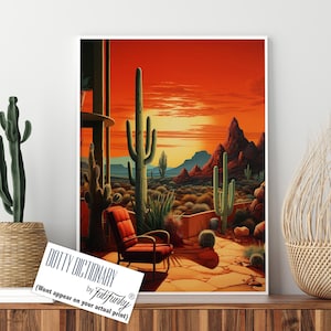 Mid Century Modern Desert Sunset Art Print, Southwestern Decor image 1