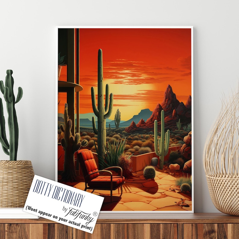 Mid Century Modern Desert Sunset Art Print, Southwestern Decor image 1