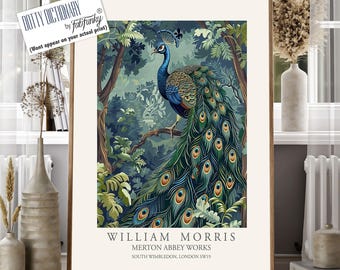 William Morris Peacock Art Print, Vintage Floral Wildlife Poster