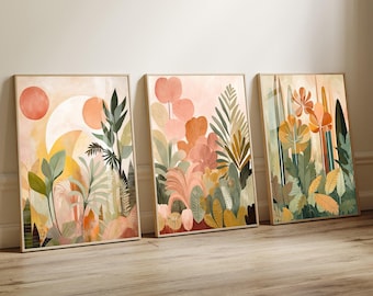 Tropical Jungle Gallery Wall Art Set, Earth Tones, Boho Decor