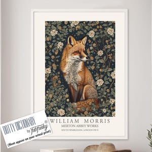 Fox Illustration, William Morris style print, William Morris poster, Vintage style Botanical poster, Woodland animal wall art by Moonlight