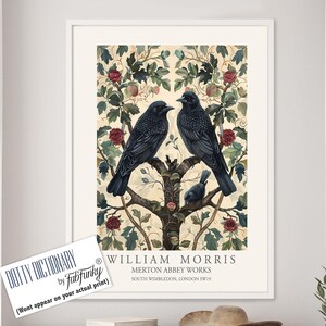 William Morris style bird print, Blackbird Illustration, William Morris poster, Large Vintage style wall art, Wildlife nature lover décor