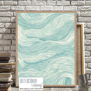 Modern Abstract Coastal Wave Print, Mint Green White Coastal artwork, Coastal Art Framed, Seaside Canvas, Nautical Decor Wall Art Painting