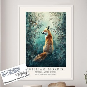 William Morris style print, William Morris poster, Fox Illustration, Vintage style Botanical poster, Woodland William Morris wall art animal