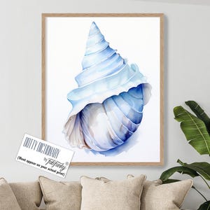 Blue Seashell Watercolour Print, Modern Coastal Home Art Print, minimalist Wall Art, Nautical Bathroom, beach house decor