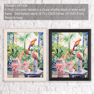 Bunter Papageien-Dschungel Kunstdruck,, schickes Chinoiserie-Dekor für Wohnzimmer, modernes tropisches Tierplakat-Safari-Themakunst Bild 4