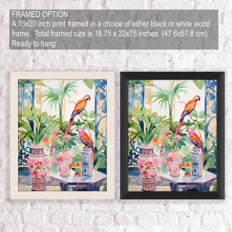 Bunter Papageien-Dschungel Kunstdruck,, schickes Chinoiserie-Dekor für Wohnzimmer, modernes tropisches Tierplakat-Safari-Themakunst Bild 4