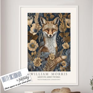 William Morris style print, William Morris poster, Fox Illustration, Vintage style Botanical poster, Woodland William Morris wall art animal