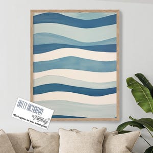 Modern Abstract Coastal Wave Print, Blue White Coastal artwork, Coastal Art Framed, Seaside Canvas, Nautical Decor Wall Art Painting