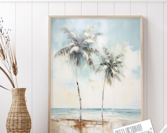 Stampa giclée di un'isola costiera con palme, arte moderna da parete a tema spiaggia.