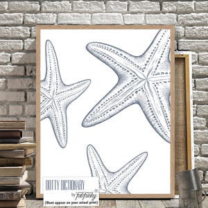 Modern Coastal Home Starfish Art Print, Indigo Blue White minimalist Wall Art, Bathroom nautical wall art, beach house decor, Under Water