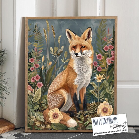 Fox Wall Art, Fox Art Print, William Morris Style Poster, Vintage