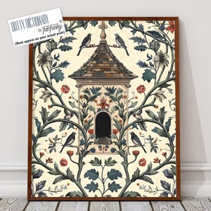 Dovecot Illustration, William Morris style bird print, Art Nouveau Birdhouse poster, Large Vintage style wall art, Wildlife nature lover