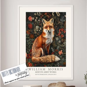 Stampa in stile William Morris, poster di William Morris, illustrazione di volpe, poster botanico in stile vintage, arte murale di William Morris nei boschi con animali