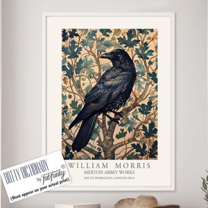 William Morris style bird print, Crow Illustration, William Morris poster, Large Vintage style wall art, Wildlife nature, gothic raven decor