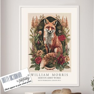 William Morris style print, William Morris poster, Fox Illustration, Vintage style Botanical poster, Woodland William Morris wall art animal