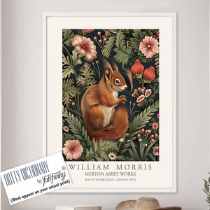 Red Squirrel William Morris Style Art Print, Botanical Vintage Poster