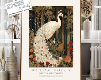 William Morris White Peacock Print, Vintage Floral Wall Art