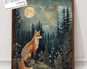 William Morris Style Fox Art Print, Botanical Woodland Animal Poster