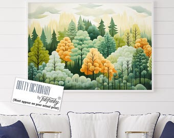 Forest Art Print, Scandinavian Style Nature Wall art, Nordic Forest Poster, Forest Prints, Modern Forest Landscape Painting, lakehouse decor