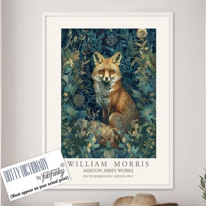 William Morris style print, William Morris poster, Fox Illustration, Vintage style Botanical poster, Woodland William Morris wall art animal