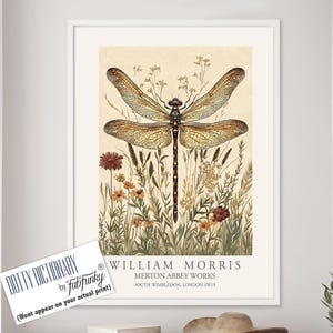 Dragonfly Print, William Morris style Illustration, William Morris Floral poster, Vintage style Botanical, dragonflies insect wall art gifts