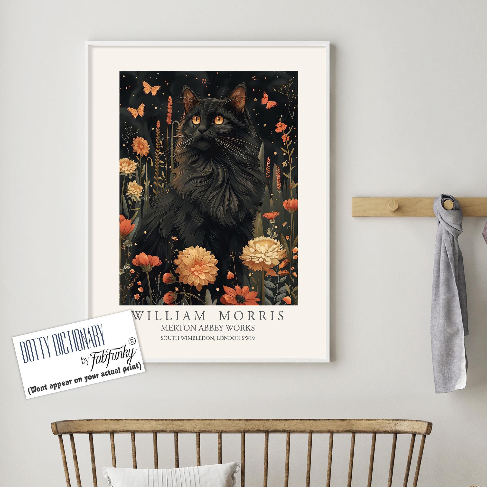 William Morris Style Black Cat Floral Art Print - Etsy