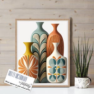 Mid Century Modern Wall Art of Scandi Style Vases, Retro Scandinavian Design, Dining room / Kitchen / Living room Decor, EARTH TONES