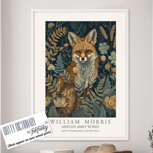 William Morris style print, William Morris poster, Fox Illustration, Vintage style Botanical poster, Woodland William Morris wall art animal
